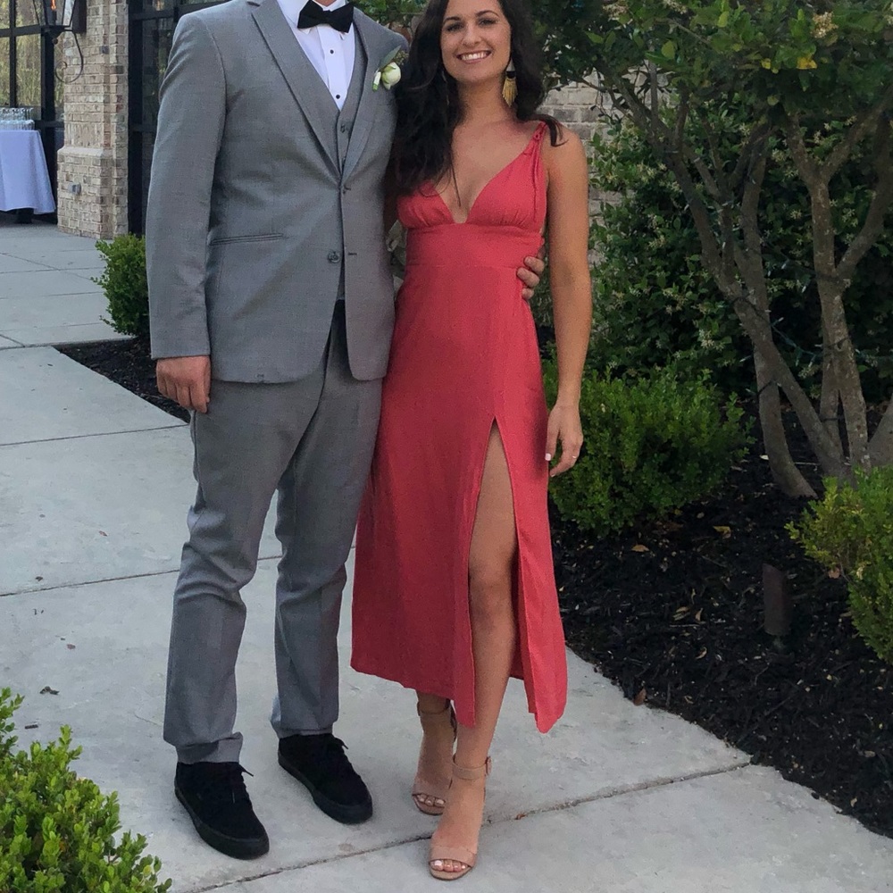 Pink mid length high slit dress